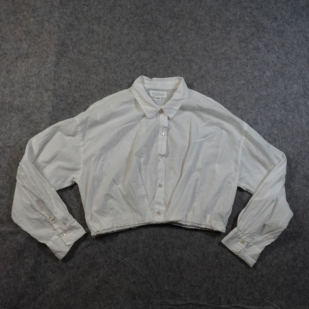 Velvet Graham Spencer Top Womens Small Blouse Button Front Cropped White Sheer
